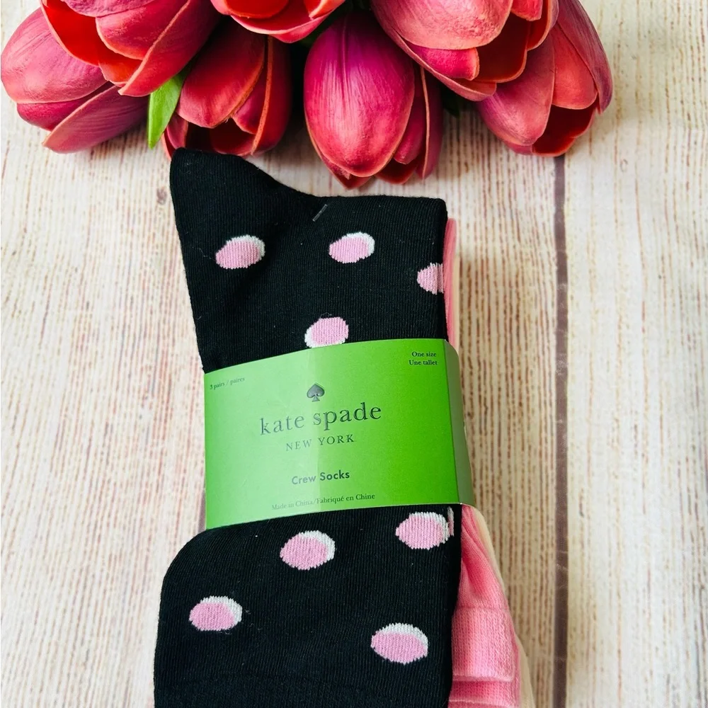 Kate Spade Multicolored Polka Dot / Solid Crew Socks 3pk NWT